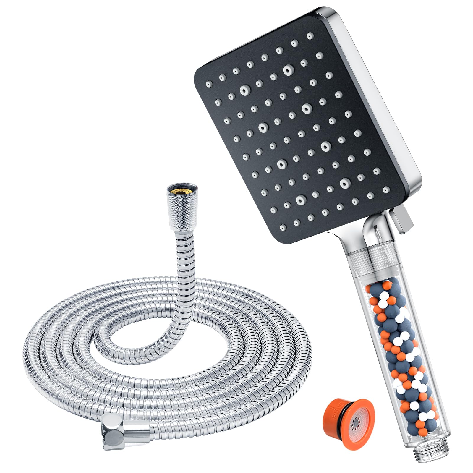 Shower Head and Hose 1.6M with Filter - YEAUPE PRO Square High Pressure Bathroom Shower Heads 6 Jet Modes,Large Powerful Flow Rain Showerhead for Low Pressure Hard Water Filter Shower Head