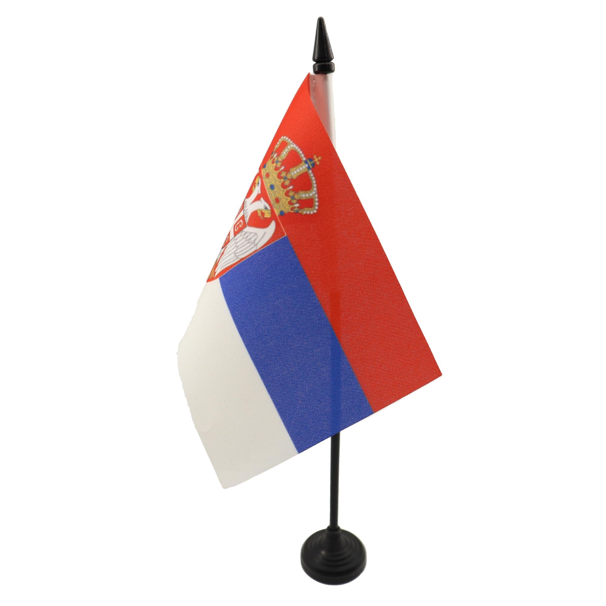 AZ FLAG - Serbia Table Flag 4'' x 6'' - Serbian Office Mini Banner 100% Polyester 15 x 10 cm - Mini Desk Flag with 10'' Pole and Black Plastic Base