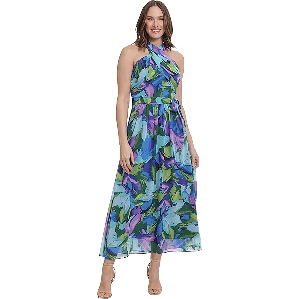 Amazon.com: London Times Women's Halter Maxi with Sash Belt, Creme/Orange :  Clothing, Shoes & Jewelry