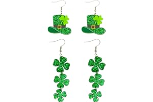 DOLLESS St Patricks Day Earrings Irish Green Hat Clover Dangle Earrings shamrock Holiday Earring for Women (Style-A)