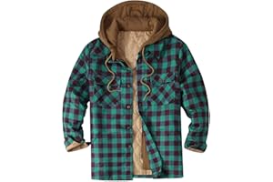 MUYISE Men's Flannel Shirt Jackets with Quilted Lined Long Sleeve Hooded Plaid Coat Button Down Thicken Winter Warm Outerwear