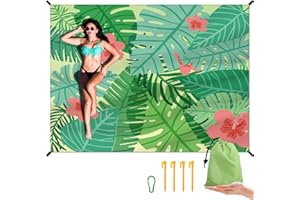DPWCVM Beach Blanket Waterproof Sandproof Large Beach Mat 83" X 106" for 3-5 Adults Sand Free Mat Quick Drying,Lightweight & Durable with 4 Stakes & 4 Corner Pockets for Beach Camping .(Green)