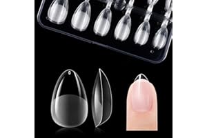 Gelike ec EXTRA Short Almond Nail Tips: 120PCS Soft Gel Tips for Full Cover Gel Nail Tips Pre Etched - PMMA Resin Clear False Nails 12 Sizes for Girls
