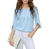 Mettclasi Women's Crewneck Summer Chiffon Blouse, 3/4 Sleeve Dressy Casual Shirt Top