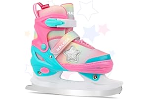 HALOSK Girls Ice Skates for Kids Boys, Adjustable Kids Skates for Outdoor Indoor Rink, Rainbow Soft and Comfortable Lining Ice Skating Shoes Ages 3-12 Youth