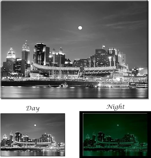 Amazon Com Picture Sensations Cincinnati Ohio Downtown Black And White City Skyline Glow In The Dark Canvas Art Print 30 X20 Posters Prints