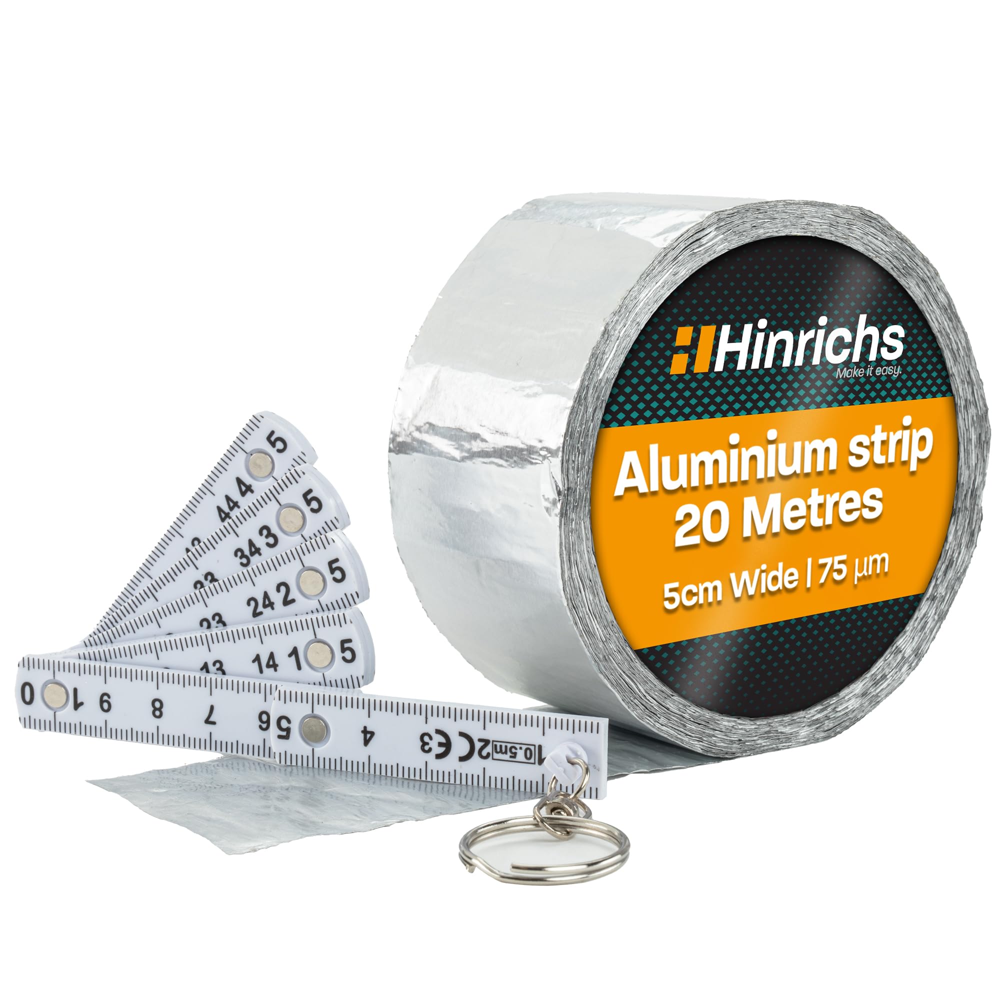 Hinrichs Aluminium Foil Tape 20m x 50mm - Heat-Resistant insulating - Aluminium Tape for Lagging & Pipe Insulation- Silver as Sealing & Vapour Barrier - Self-adhesive Metal Foil