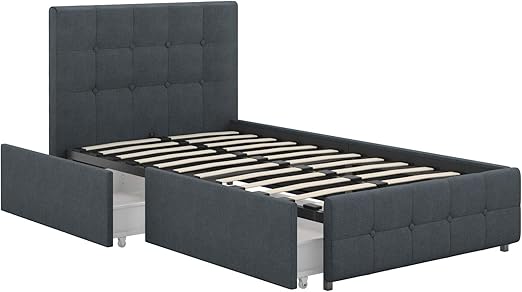 blue twin bed with storage