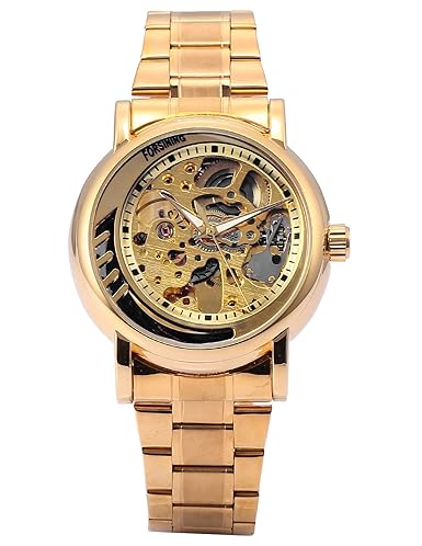 EASTPOLE Herren Mechanische Armbanduhr Skelett Gold Uhr Edelstahl Band + EASTPOLE Box PMW486