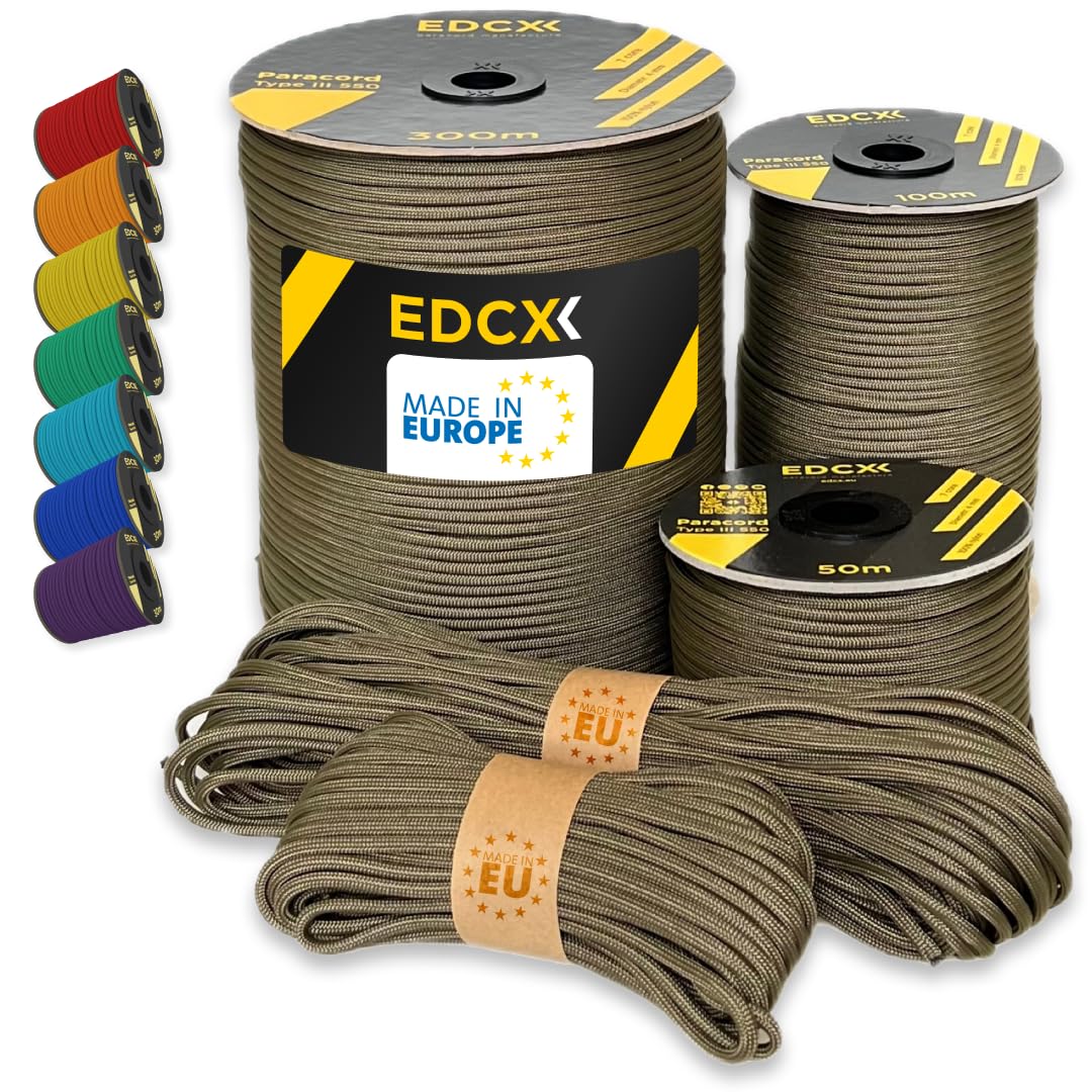 EdcX Paracord 4mm, 35+ Solid Colors (10m, 15m, 30m, 50m, 100m, 300m) | Ideal for Crafting, DIY, Camping, Survival, Outdoor | 100% Nylon Rope 4mm | Tactical Cord 550 Type III (Light Khaki, 10 m) — image 1