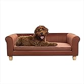 CRITTER SITTERS 42-in. Elegant Brown Faux-Velvet Rectangular Dog Sofa for Medium and Large Dogs, Elevated Plush Dog Couch
