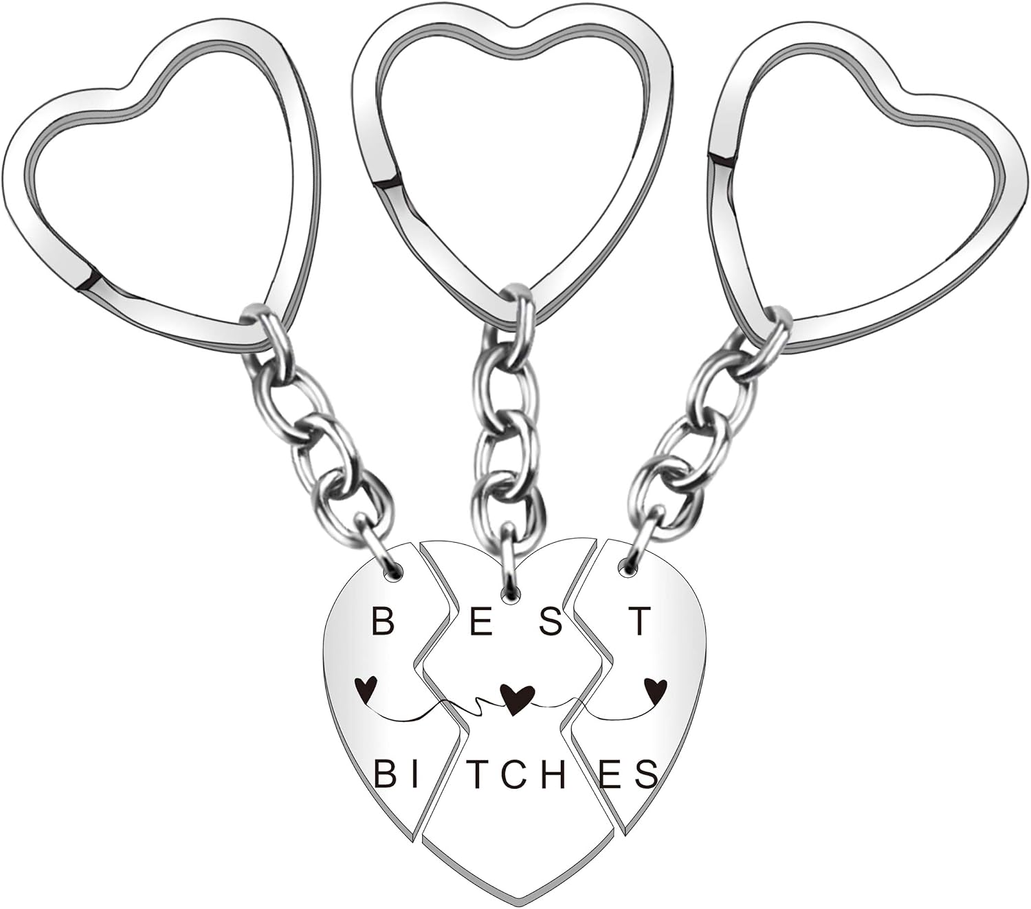 HULALA 3 PCS Best Friends Keyrings For Women Puzzle Heart Pendant Engraved Keychain Friendship Gifts For Leaving Long Distance (BEST BITCHES)