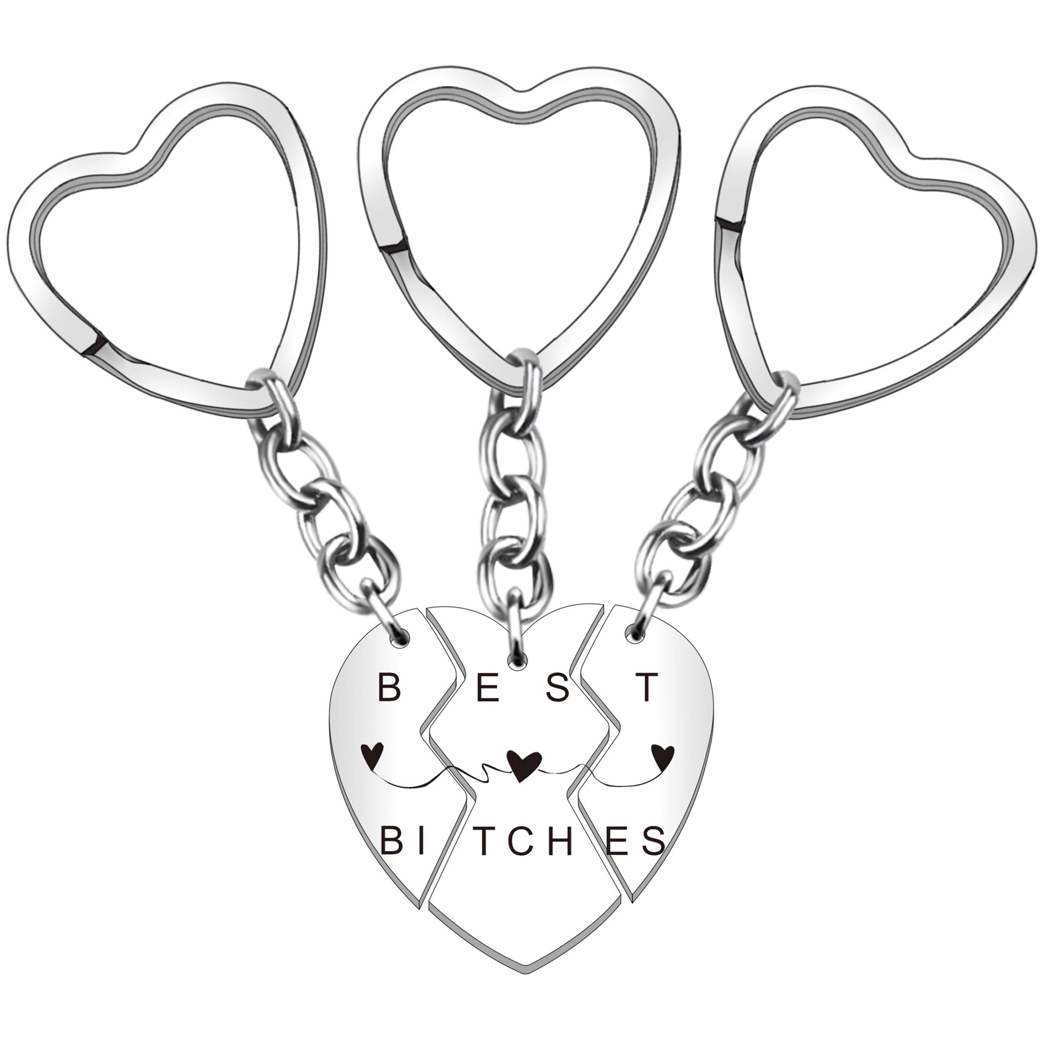 HULALA 3 PCS Best Friends Keyrings For Women Puzzle Heart Pendant Engraved Keychain Friendship Gifts For Leaving Long Distance (BEST BITCHES)