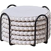 GENMOUS 6 Pack Farmhouse Wooden Bead Coasters with Metal Holder for Coffee Table Decor, Round Handmade Cup Coasters Set for Drinks Absorbent, Rustic Cute Coaster for Home Kitchen Table Décor