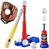 Erixazs Tball Set for Kids, T Ball Sets for Toddlers 1-3, Baseball Toys with 6 Balls/Glove/Pitching Machine/Bat/Tee, Outdoor 