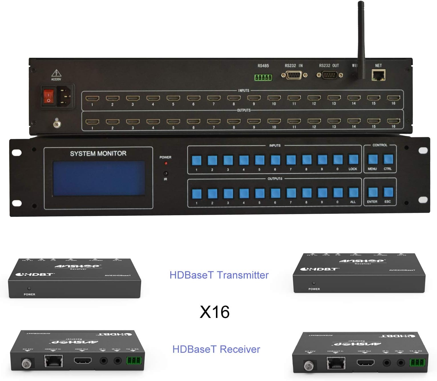 AVISHOP 16X16 HDMI Matrix Switch with Remote,WiFi and Android Control Support 3D 4K Any 16 HDMI inputs to Any 16 HDMI Standard outputs TX+RX