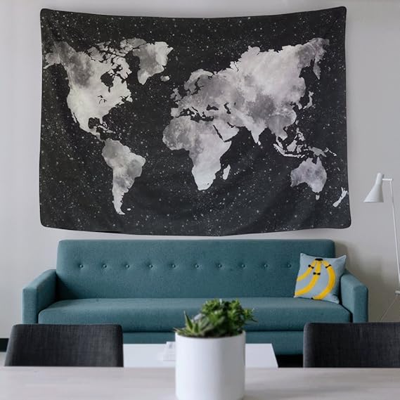 KUFUNG - Tapiz con diseño de mapa del mundo estrellado, color blanco y