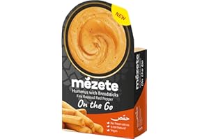 Mezete Fire Roasted Red Pepper Hummus with Bread Sticks, 100% All Natural On the Go Hummus Cups, Vegan Dip with No Preservatives, Shelf-Stable, and No Refrigeration Required, 3.2 Ounce (Pack of 6)
