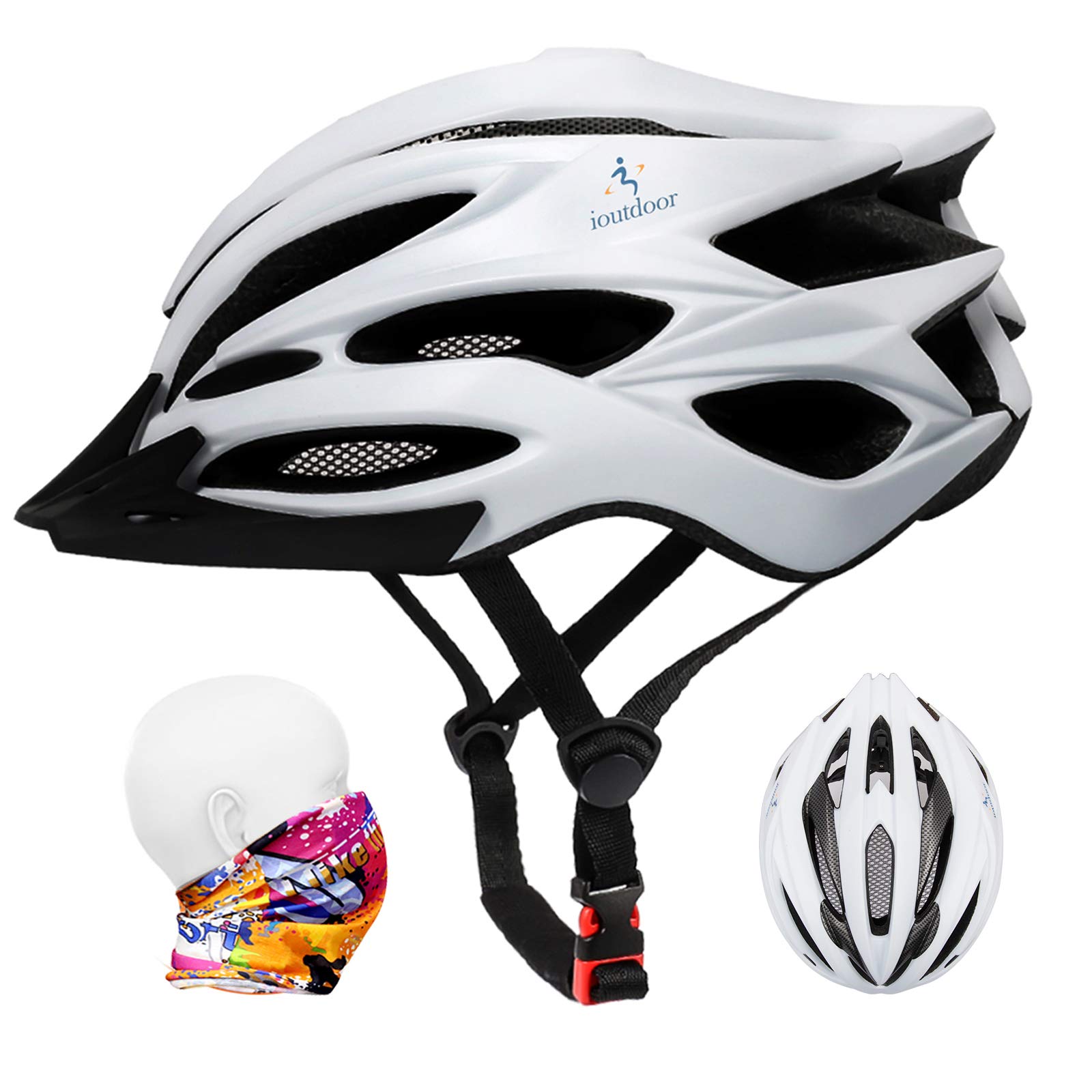 ioutdoor Bike Helmet Cycle Helmet Men Women Adjustable 56-62 cm with Insect Net Detachable Visor 22 Vents Bicycle Helmet for Adult Teenagers Girls Boys (White)