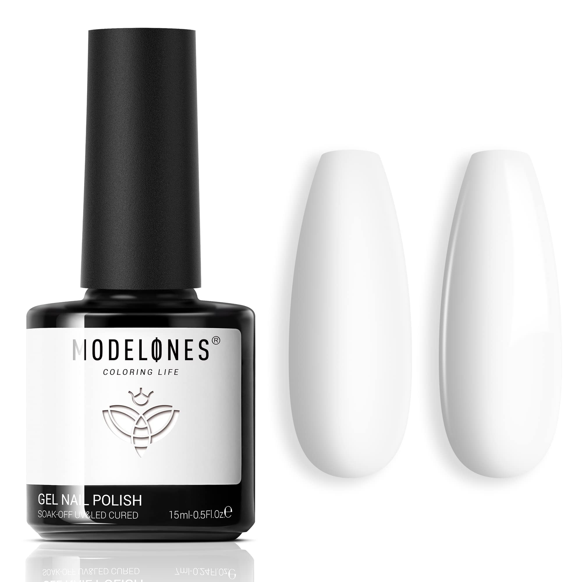Modelones White Gel Polish, 15ml 1Pc Soak Off Gel Nail Polish for U V/LED Nail Lamp Long Lasting French Manicure Nail Gel Varnish, High Glossy, Smooth, Chip Resistant, Salon & Home Use Nail Art DIY