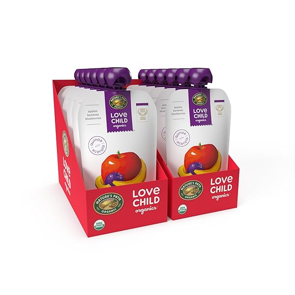 LOVE CHILD ORGANICS SUPERBLENDS APPLES, BANANAS + BLUEBERRIES PUREE, 4 OZ (PACK OF 12), NON-GMO, BY NATURE’S PATH