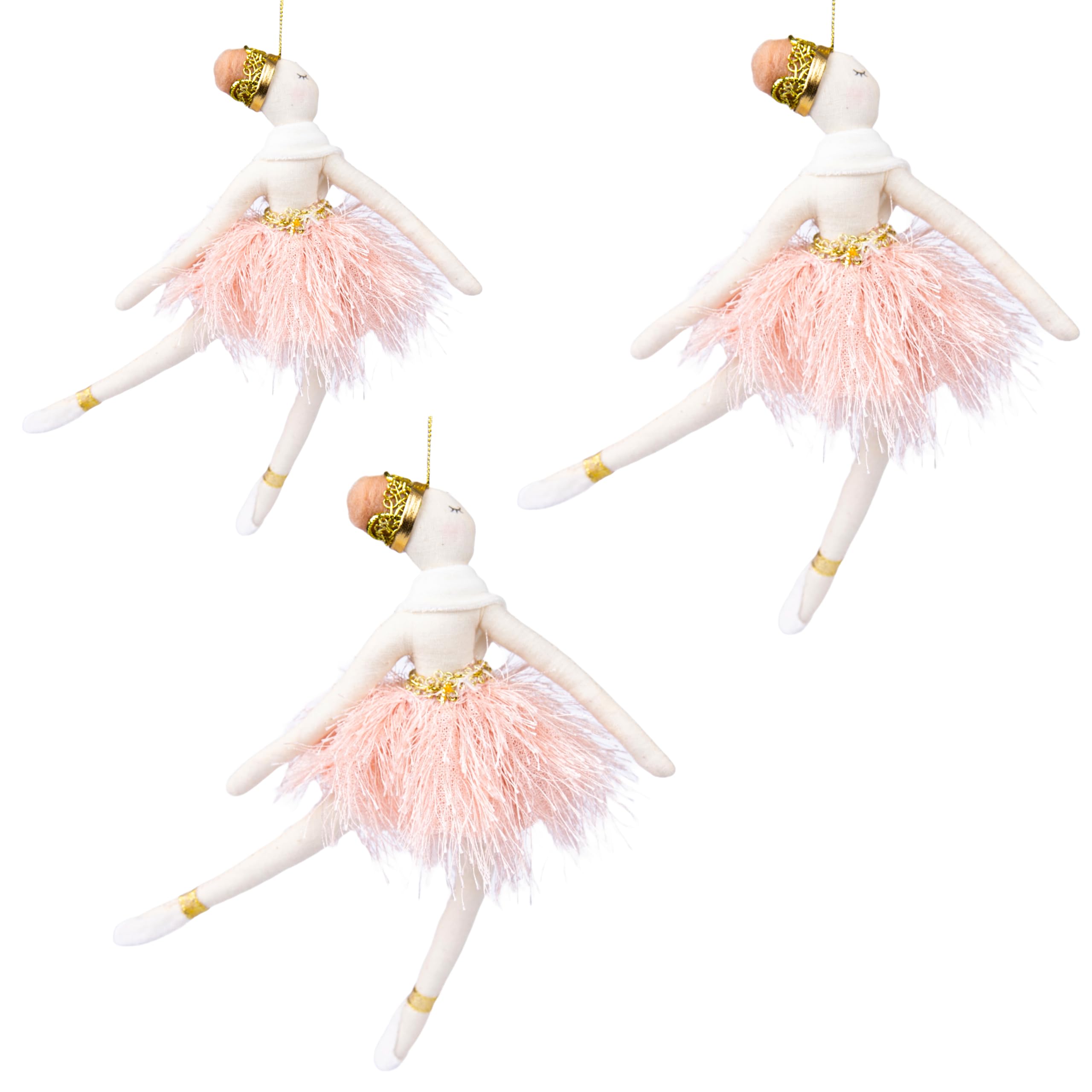 3Pcs Light Pink Ballerina Doll 14x20cm - Christmas Tree Hanging Decorations Festive Decorative Ornaments Fairy Tale Themed Xmas Tree Pendant