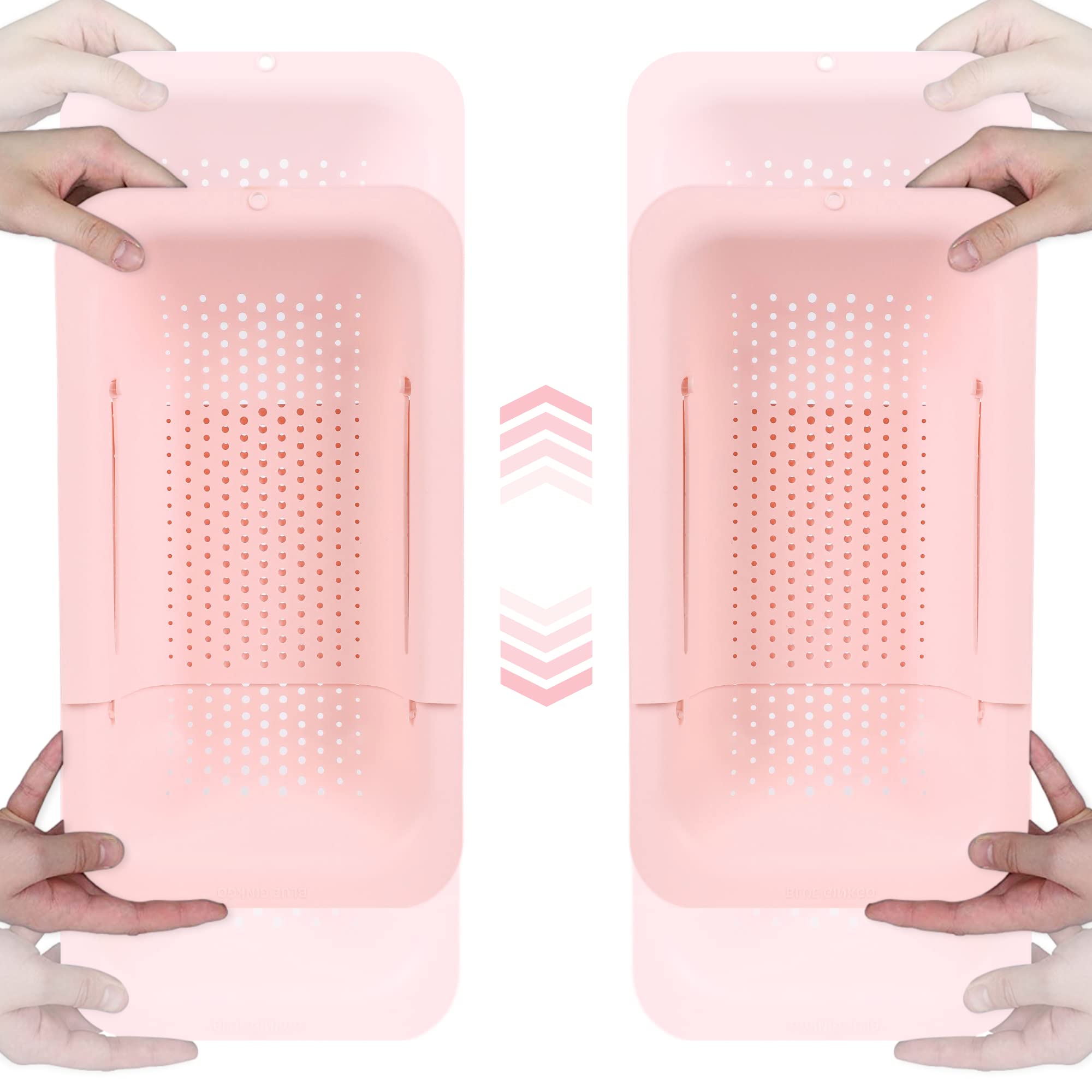 BLUE GINKGO Sink Colander Baskets - Wash Vegetables and Fruits, Drain Cooked Pasta - Extendable - Kitchen Essentials (Pack of 2) (2 Pink)