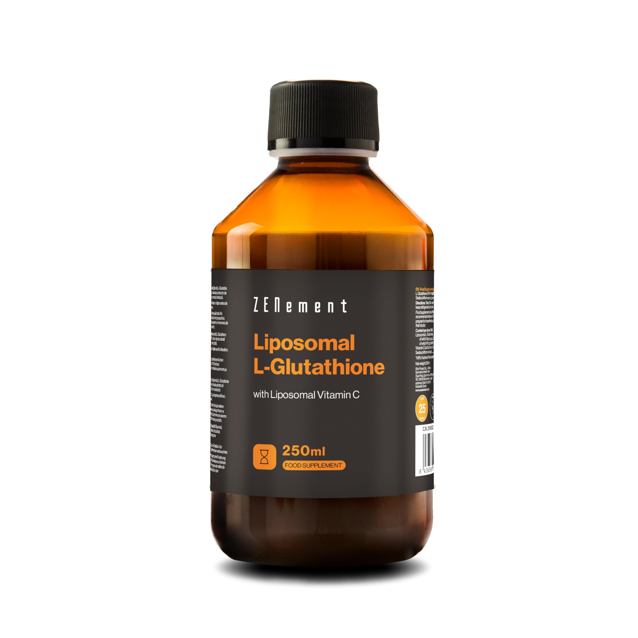 Liposomal Glutathione - Highly Purified and Highly Bioavailable | with Liposomal Vitamin C | Powerful Antioxidant for Optimal Cell Protection | Non-GMO | 250ml | Zenement