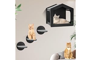 UGIFTT Cat Wall Shelves, Cat Shelves and Perches for Wall, Cat House Fit Cat Up to 25Lbs, 1 Cat Condo House and 3 Large Cat Steps with Scratching Pad, Cat Climbing Shelf for Indoor, Cat Wall Furniture