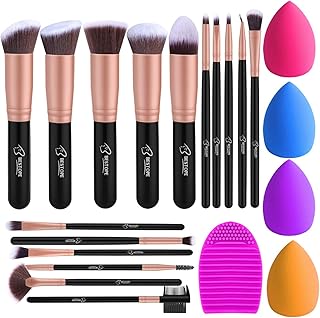 Pinselset Make up Pinsel Set 16 Stück mit 4 Beauty Schwamm und Bürste Wash Ei BESTOPE Pinsel Set Gesichtspinsel Lidschattenpinsel Augenpinsel Synthetische Haar Kosmetik Pinselsets