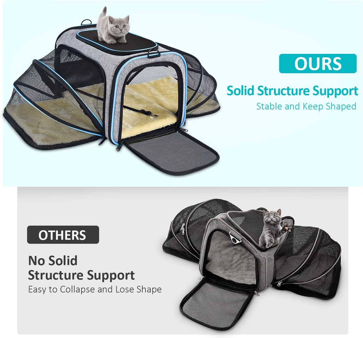 OMORC Pet Carrier Airline Approved, Expandable Foldable Soft-Sided Dog Carrier, 3 Open Doors, 2 Reflective Tapes, Pet Travel Bag Safe and Easy for Cats and Dogs (Grey) : Pet Supplies