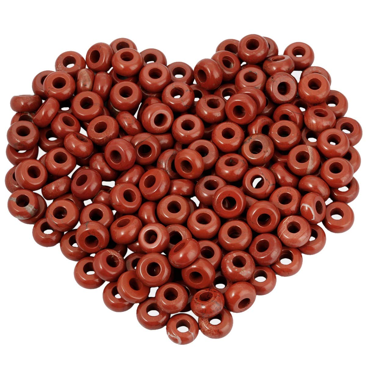 mookaitedecor 20pcs 12mm Natural Red Jasper Round Large Hole Gemstone Beads for Jewellery Making, Loose Rondelle Crystal Stone Beads for Crafting European Bracelet Macrame DIY Projects