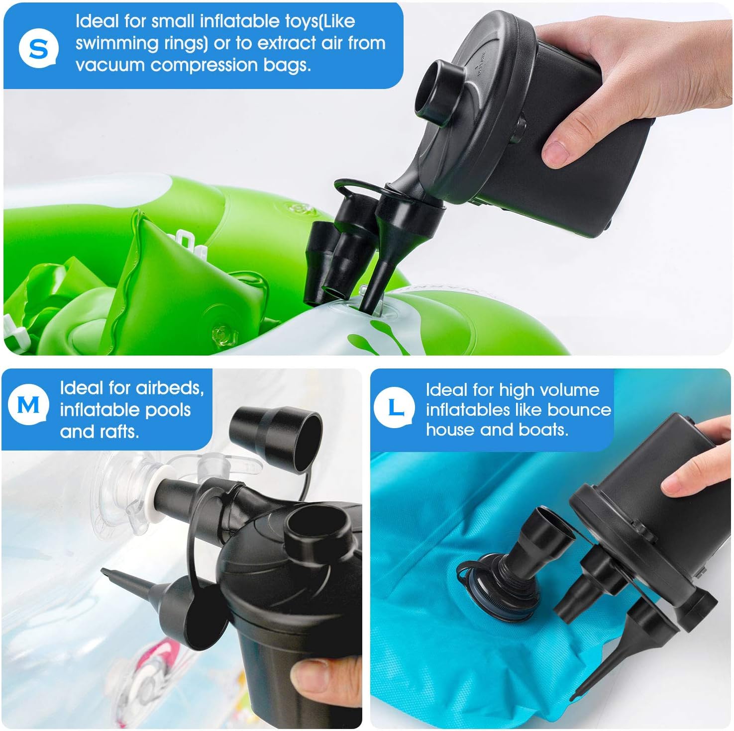 Air Pump for Air Mattress, Air Mattress Pump for Inflatables, Quick Fill Inflator Deflator Air Pump Perfect for Outdoor Camping Inflatable Boat Blow Up Pool Water Toy Car Air Bed: Sports & Outdoors