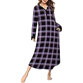 Ekouaer Womens Nightgown Long Loungewear V Neck Nightshirt Sleepwear Full Length Sleepshirt with Pockets