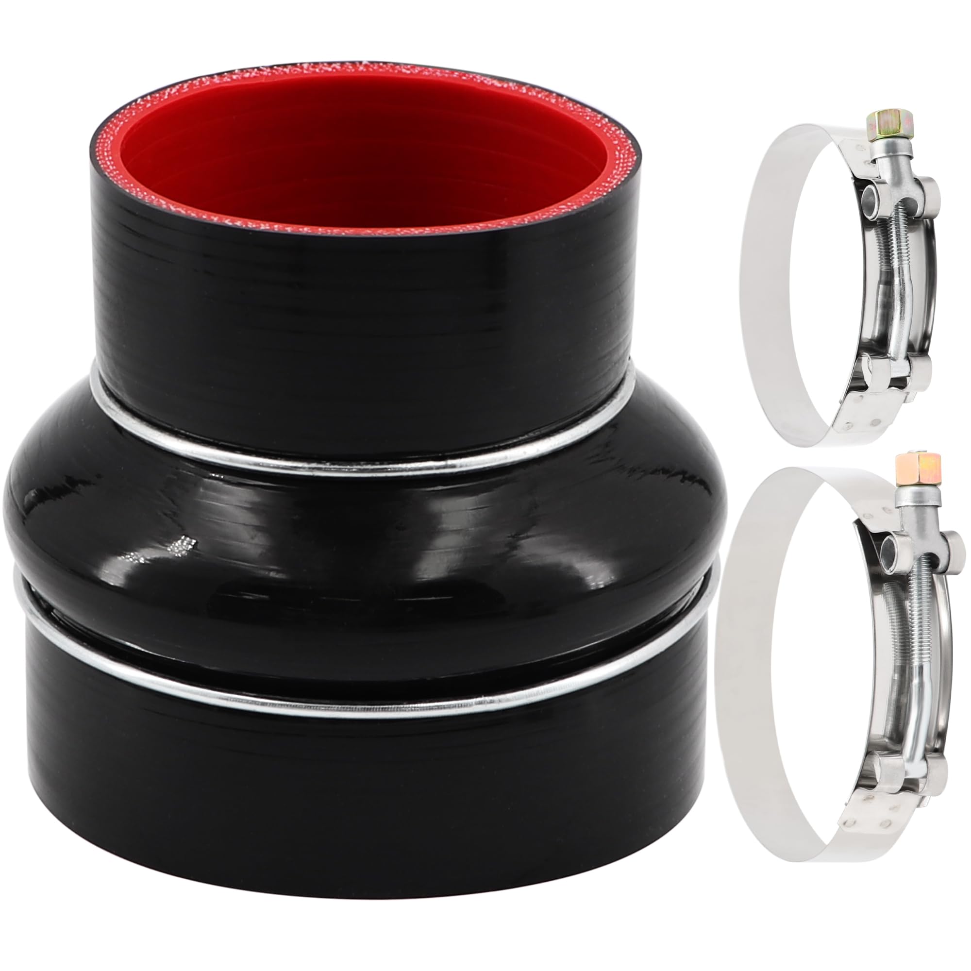 Photo 1 of Straight Silicone Reducer Coupler Hose ID 3 to 4 inches 4 Ply Polyester Reinforcement as Turbocharger Tube Air Intake Pipe with 2 Stainless Steel T Clamps