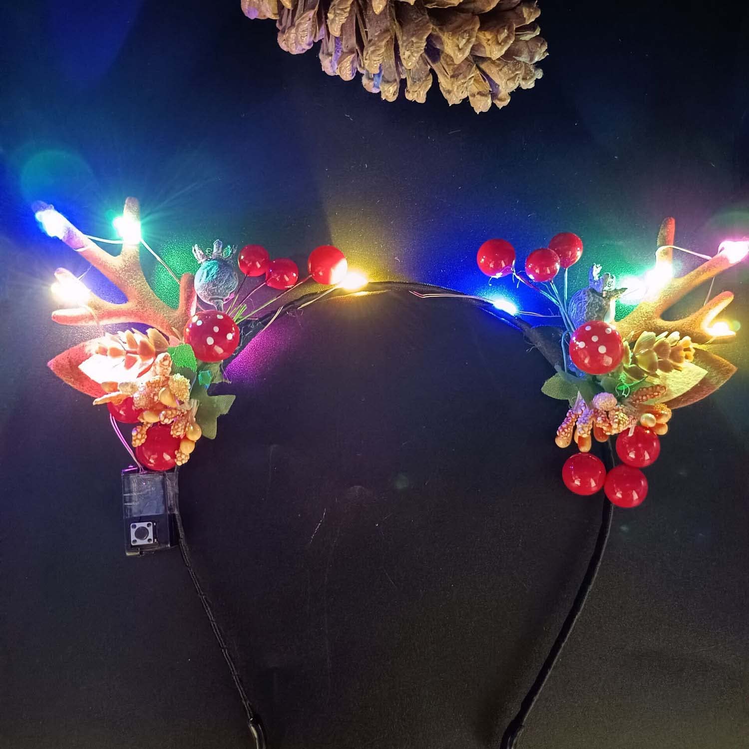 Wedity LED Christmas Glowing Tiara Reindeer Antlers Hair Accessories Christmas Party Feather Hair Hoop Headwear Hair Accessories for Women (B)