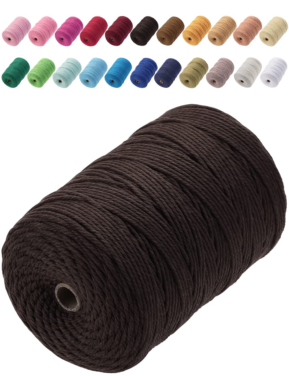 GOHOF Cotton Macrame Cord 3mm x 200m Natural Colored Macrame Supplies, Soft Craft Cotton Rope for Plant Hanger Wall Hanger Dreamcatcher (Dark Brown) — image 1