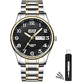 BOSCK Men's Watch, 40 mm Analogue Waterproof Business Stainless Steel Wrist Watches with Date and Day Easy to Read Anti-Scratch Fashion Watch for Men