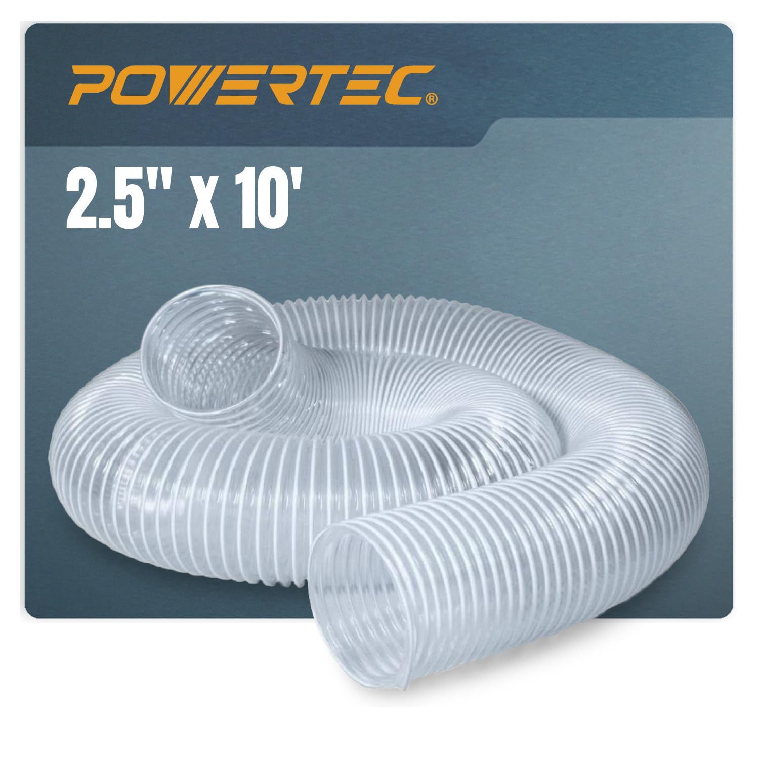 POWERTEC 2PK 2-1/2" x 10' Dust Collection Hose, Flexible PVC Dust Collector Hose for Table Saw, Band Saw, Router Table, Belt Sander, Woodworking & Garage, Wood Shop Dust Collection System (70129)