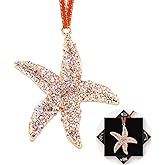 FurniGift Starfish Beach Christmas Ornaments - Metal Starfish with Rhinestones Ornaments for Hanging Christmas Tree,Keepsake Gifts for Women Girls Mom Friendship