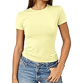 Abardsion Women's Casual Basic Going Out Crop Tops Slim Fit Short Sleeve Crew Neck Tight T Shirts 2026