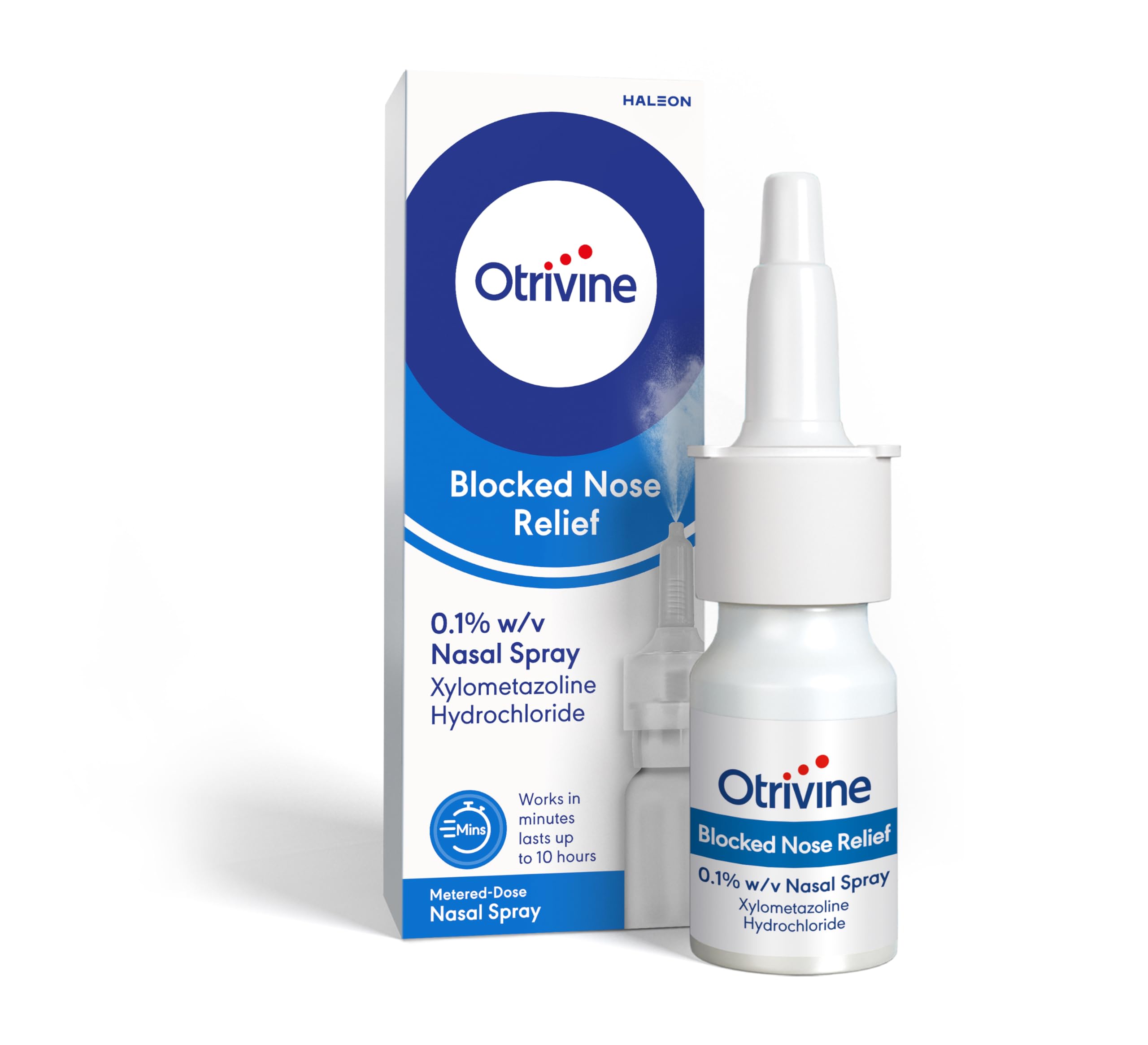 Otrivine Nasal Spray Adult, Decongestant for Blocked Nose Relief in Cold and Flu, 10 ml