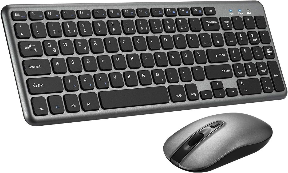 Wireless Keyboard and Mouse Set,【Scissor Key Design】Ergonomic 2.4G Cordless Keyboard&Mouse Combo with Nano USB Receiver for Computer PC Apple Mac Windows,QWERTY,UK Layout
