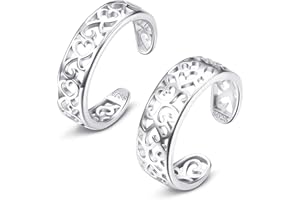 Sllaiss 2Pcs 925 Sterling Silver Open Toe Ring For Women Vintage Celtic Flower Stacking Pinky Ring Summer Beach Style Adjusta