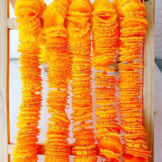 Amazon Com Trvancat Artificial Silk Marigold Garland 5pack 5ft