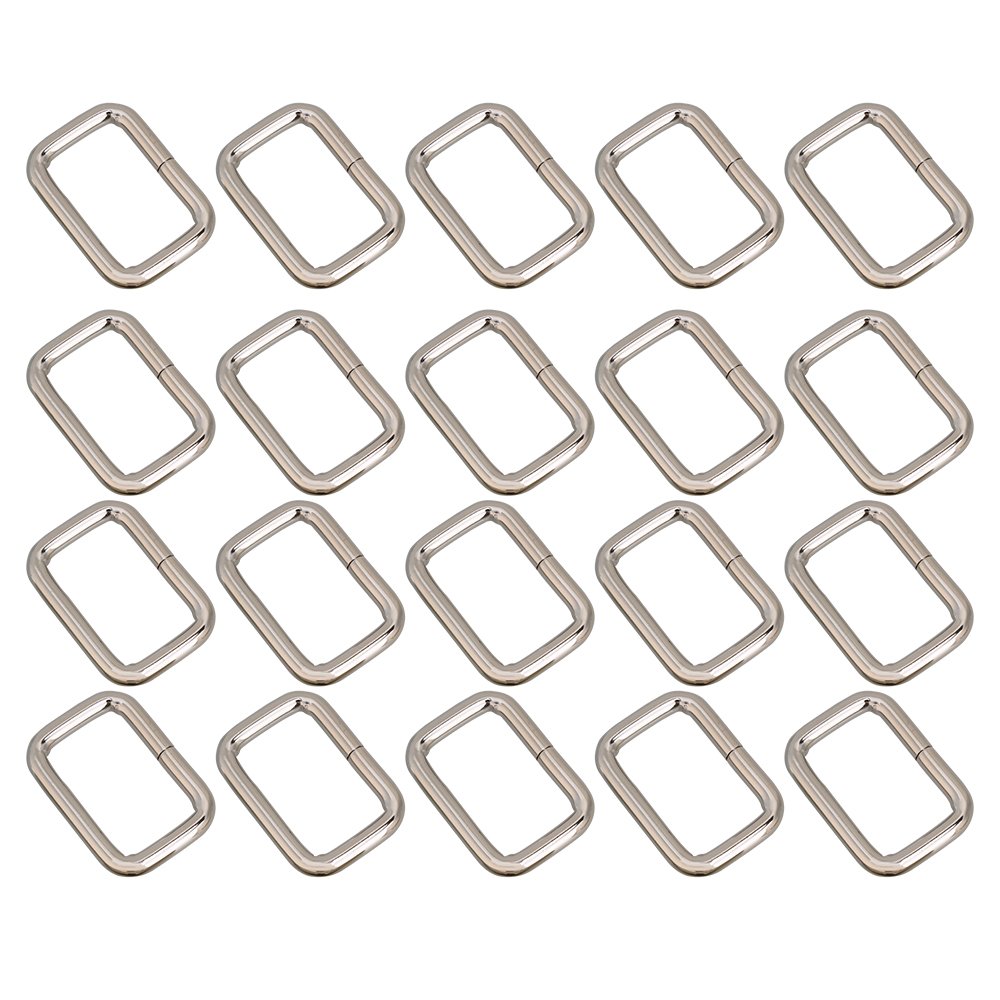 BQLZR Silver Rectangle Metal Dee Ring D Webbing Belt Buckle 25mm Strap Adjuster Pack of 20