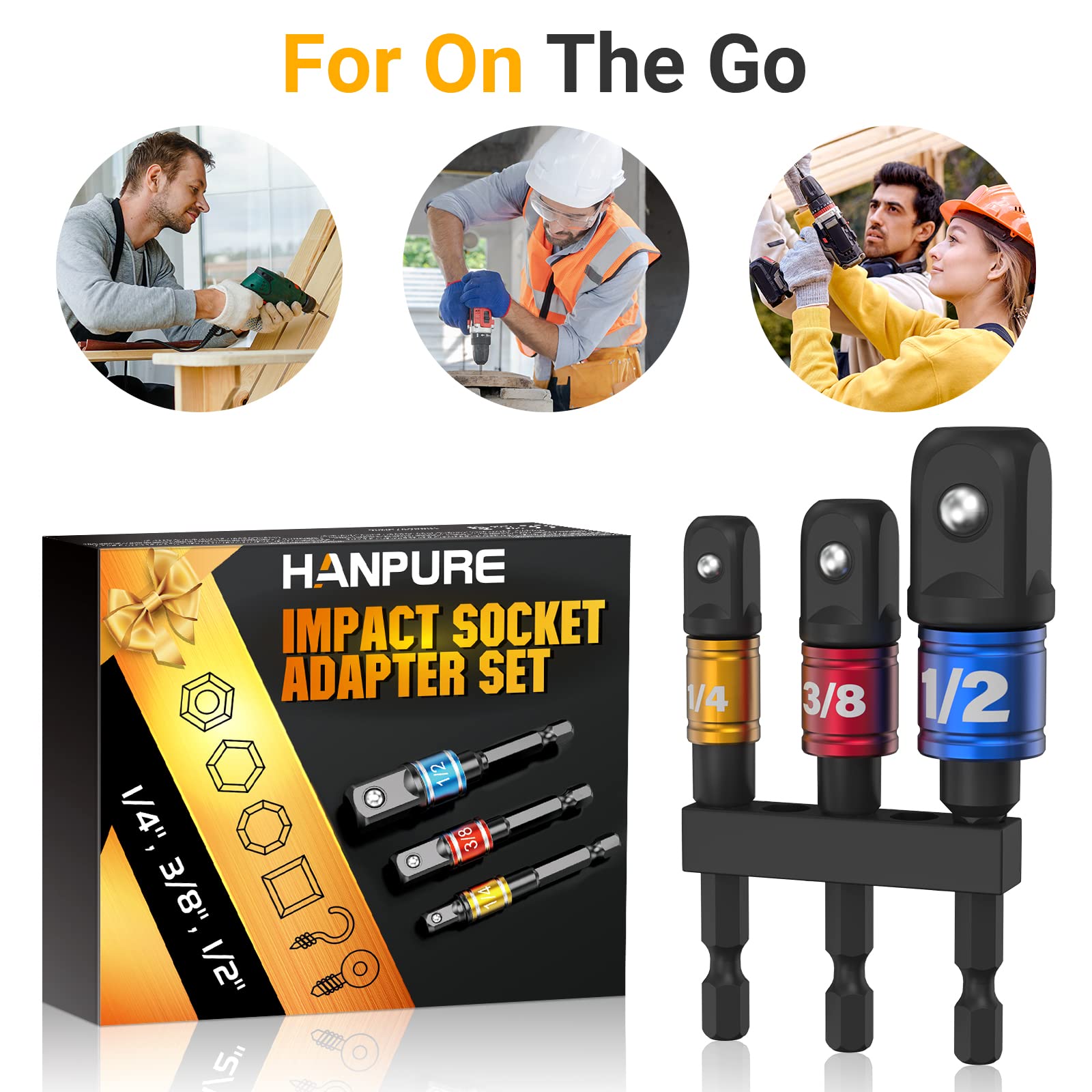 Impact Socket Adapter Set for Drill - Tools for Men Gadgets 1/4