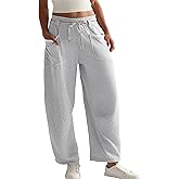 STURWBEZ Womens Baggy Barrel Pants Wide Leg Elastic-Wasited Cotton Loose Palazzo Lounge Sweatpants with Pockets
