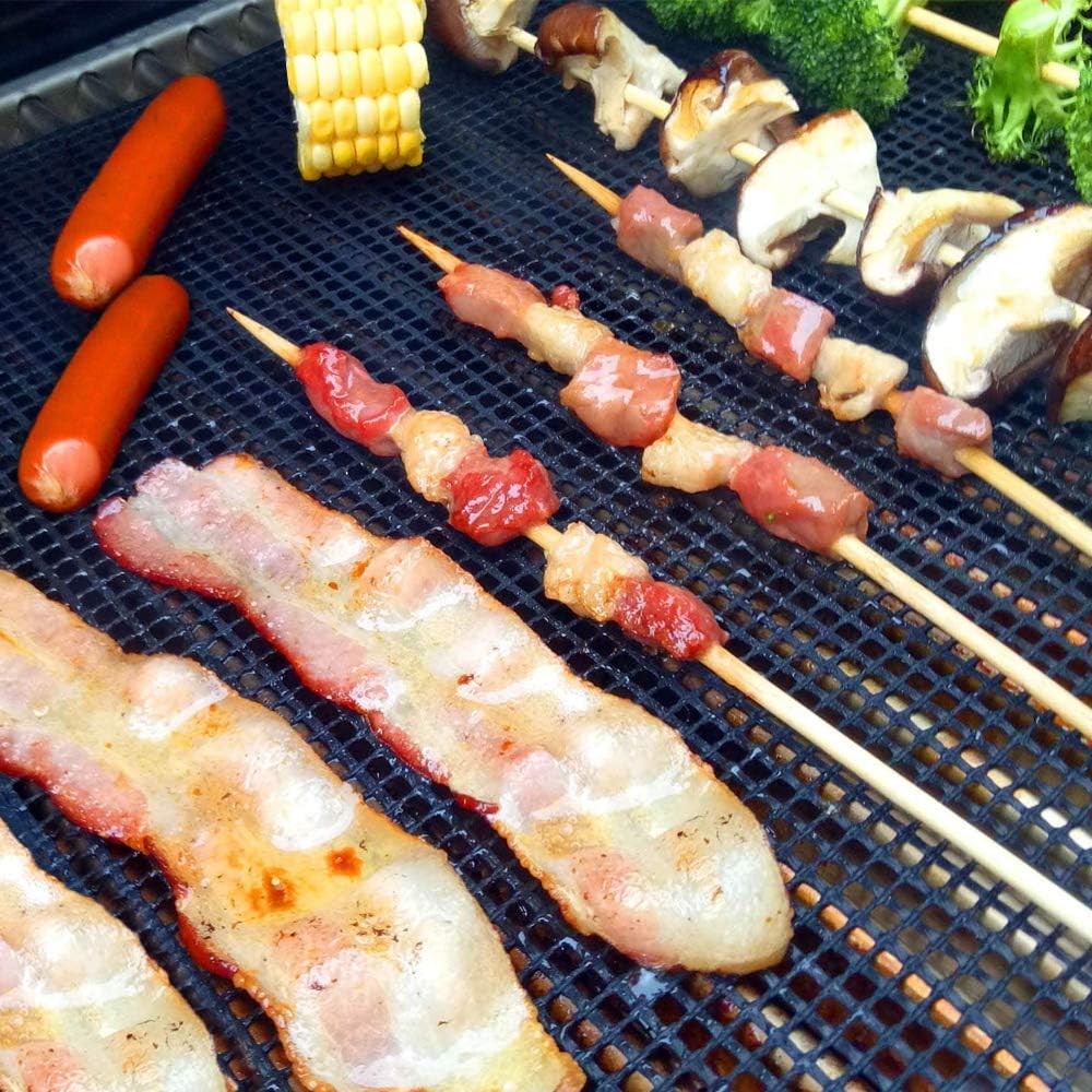 Aoocan Grill mesh mat - Set of 5 Non Stick BBQ Grill mats, Heavy Duty, Reusable Grilling mats, Easy to Clean - Works on Gas, Charcoal, Pellet Grill - 15.75 x 13 in, Black : Garden & Outdoor