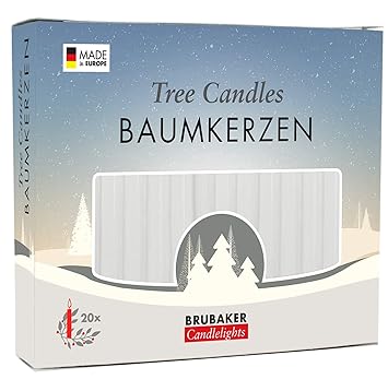 Brubaker 20er Pack Baumkerzen Wachs Weihnachtskerzen Pyramidenkerzen Christbaumkerzen Weiß